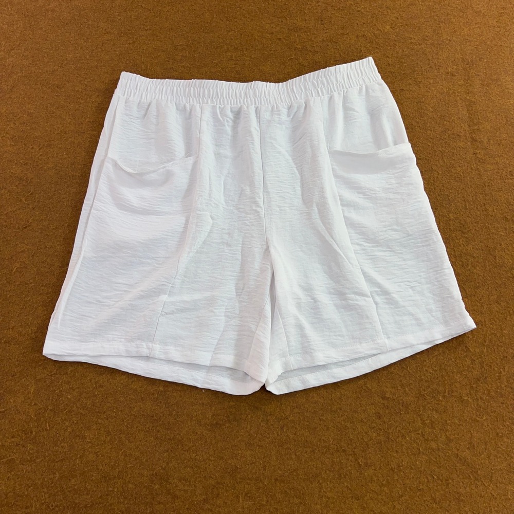 New Look Womens XL White Elastic Waist Textured Pockets Casual Shorts New
